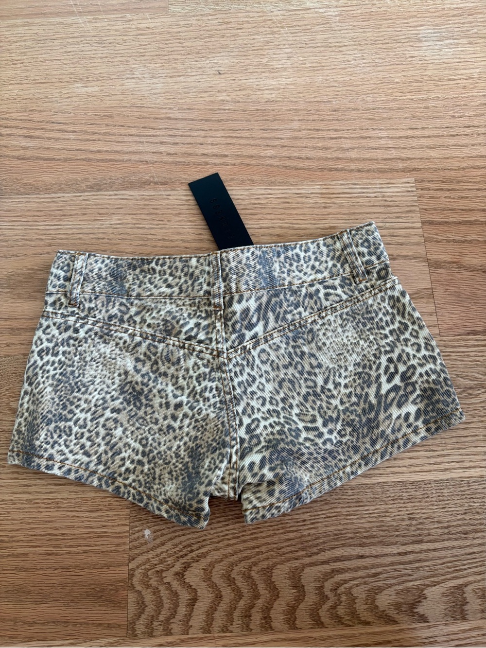 Lioness Leopard Print Denim Shorts in Tan and Brown - Picture 3 of 3